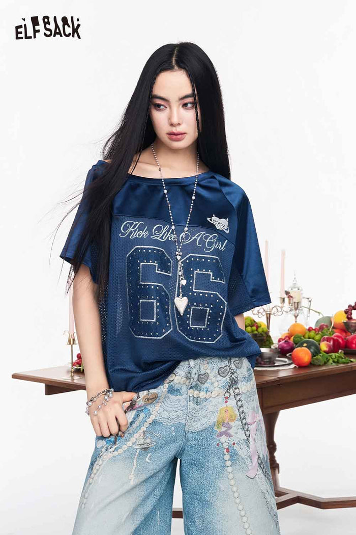 ELFSACK Vintage 66 Print Football Jersey Tee