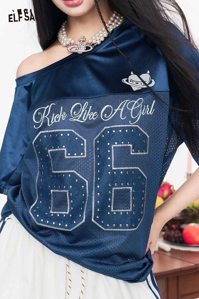 ELFSACK Vintage 66 Print Football Jersey Tee