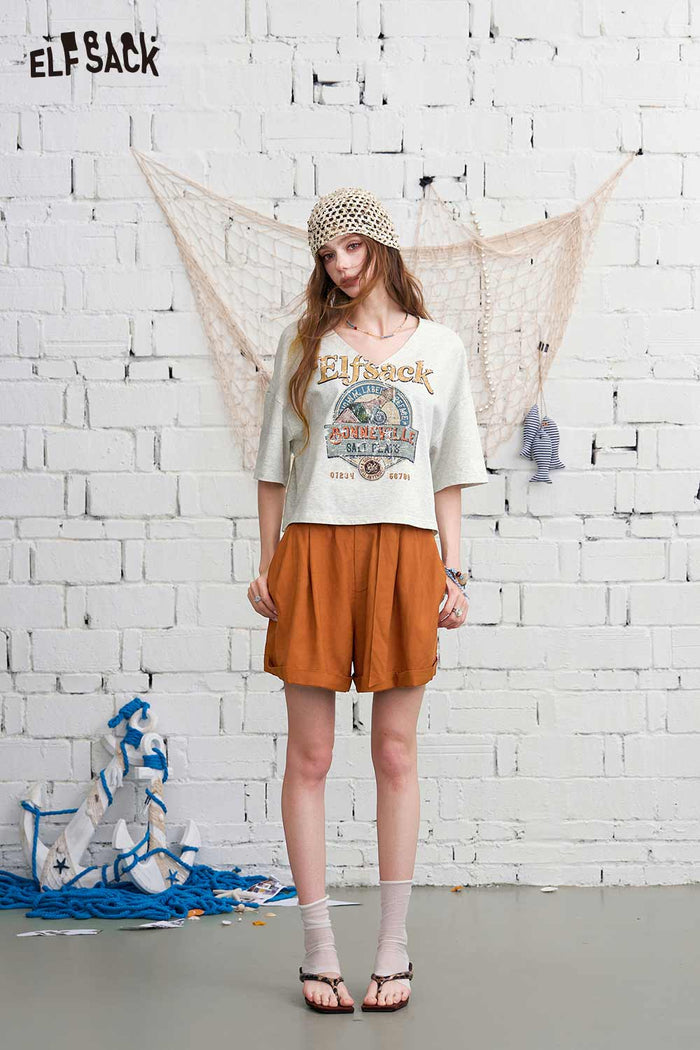 ELFSACK Vintage Logo Print Cropped T-Shirt