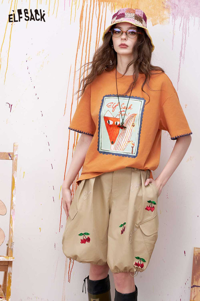 ELFSACK Vintage Poster Print Graphic Tee with Fox Motif