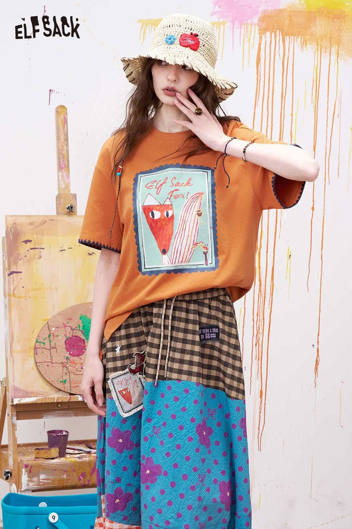 ELFSACK Vintage Poster Print Graphic Tee with Fox Motif