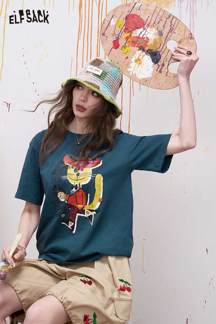 ELFSACK Vintage Poster Print Graphic Tee with Relaxed Fit