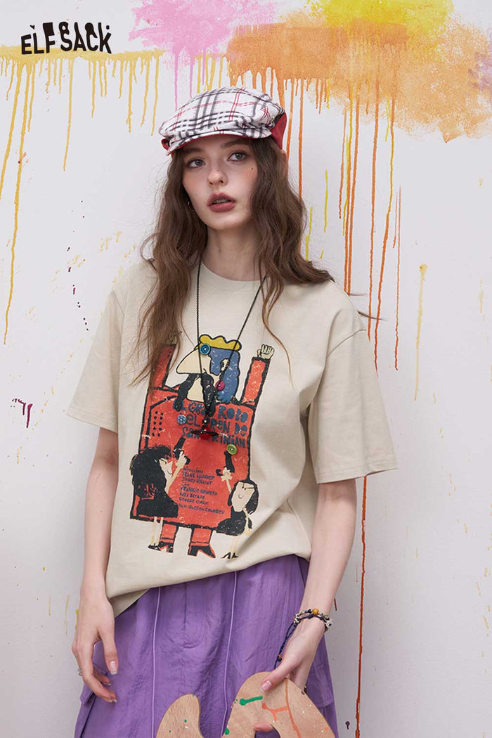 ELFSACK Vintage Poster Print Graphic Tee with Relaxed Fit