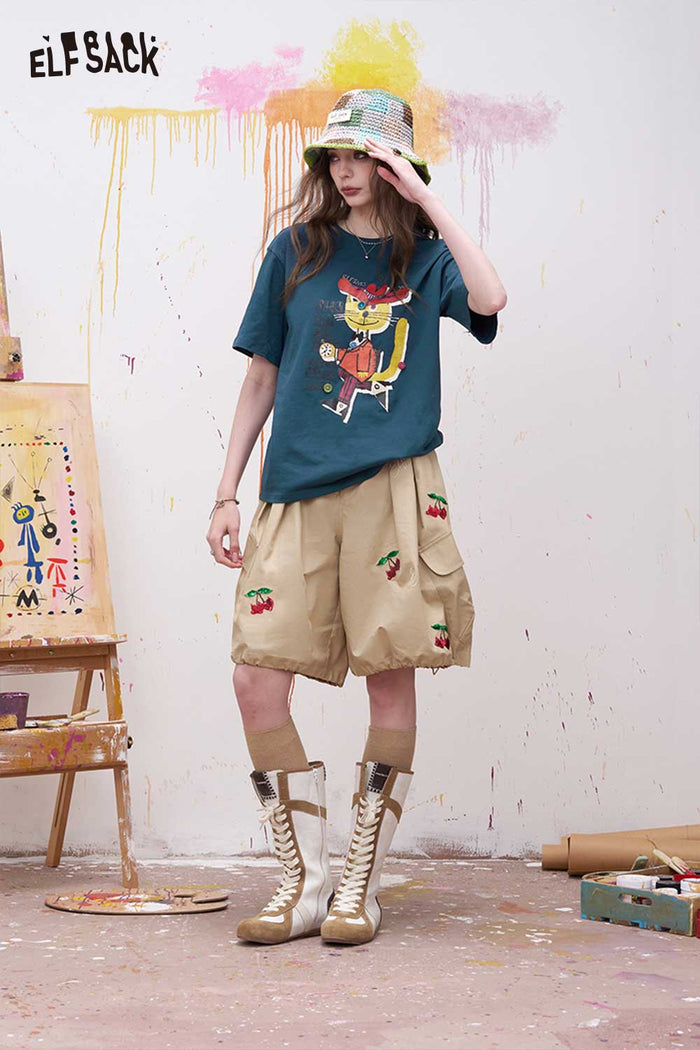 ELFSACK Vintage Poster Print Graphic Tee with Relaxed Fit