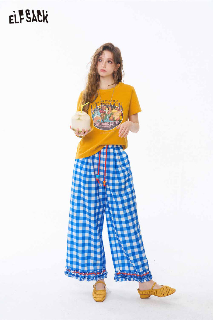 ELFSACK Vintage Print Crop Short Sleeve Tee
