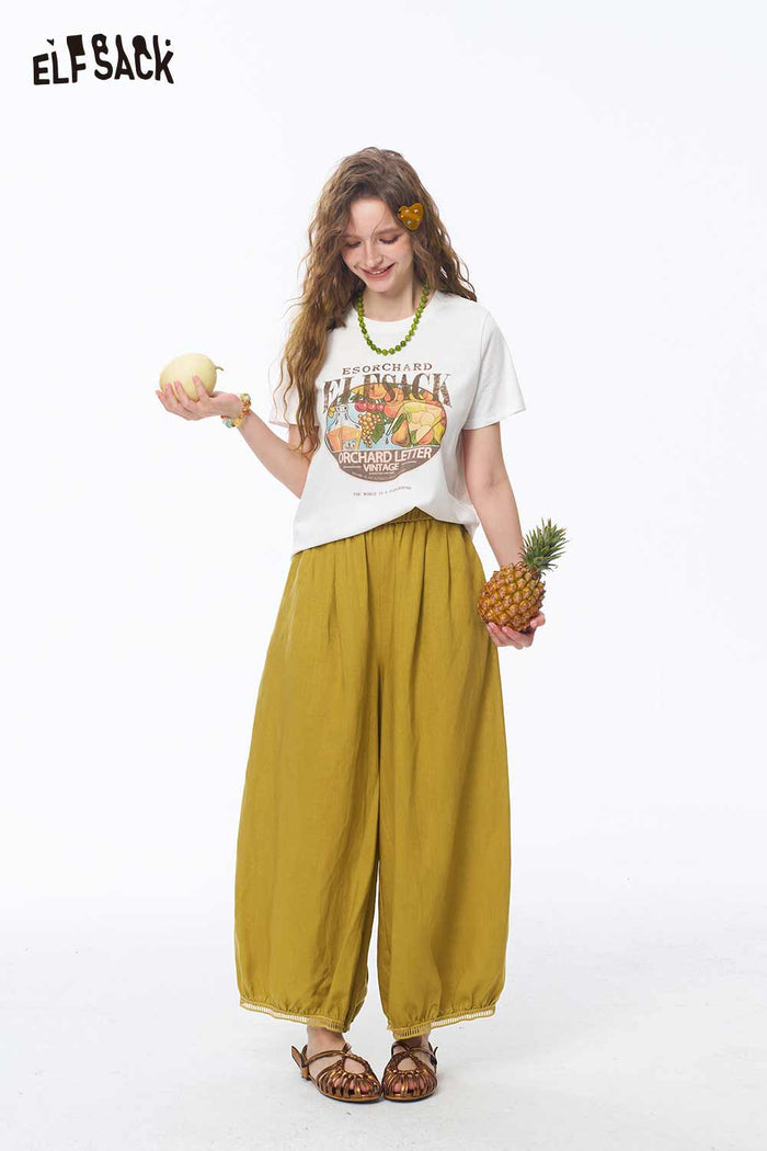 ELFSACK Vintage Print Crop Short Sleeve Tee