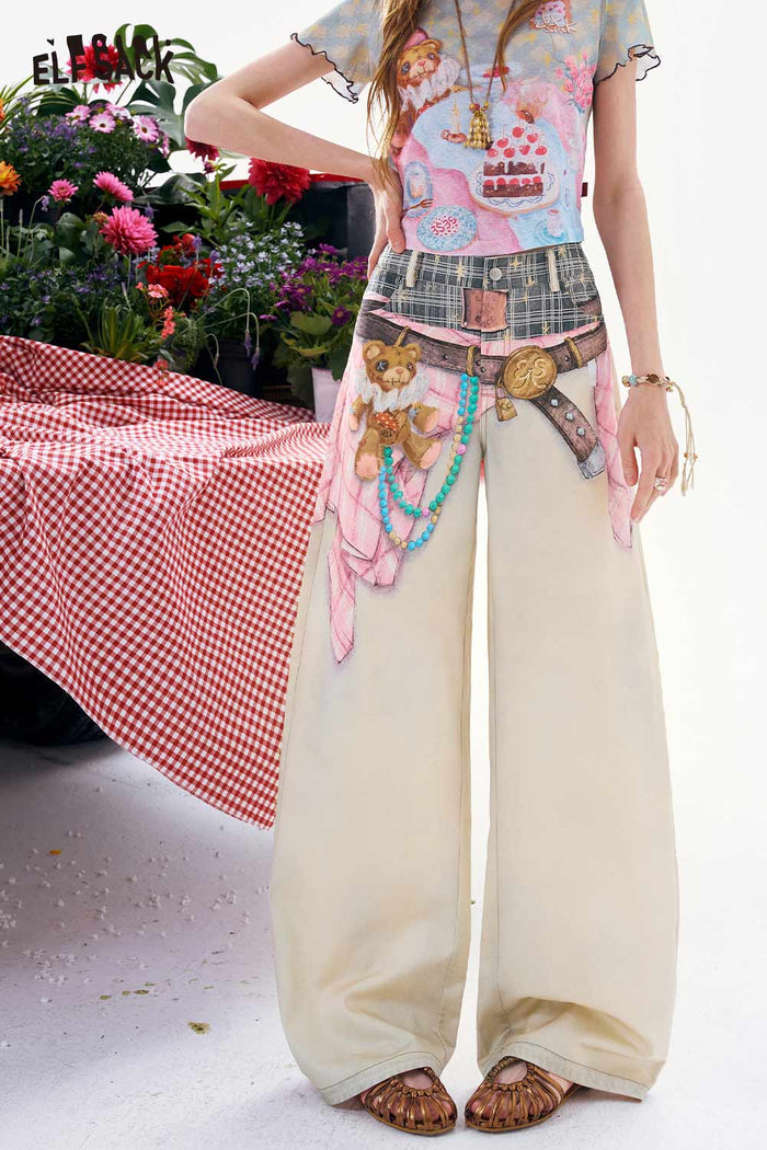 ELFSACK Vintage Printed Baggy Pants