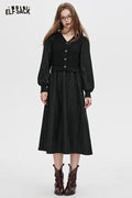 ELFSACK Viscose Blend Voluminous Sleeve Minimalist Silhouette V-Neck Dress