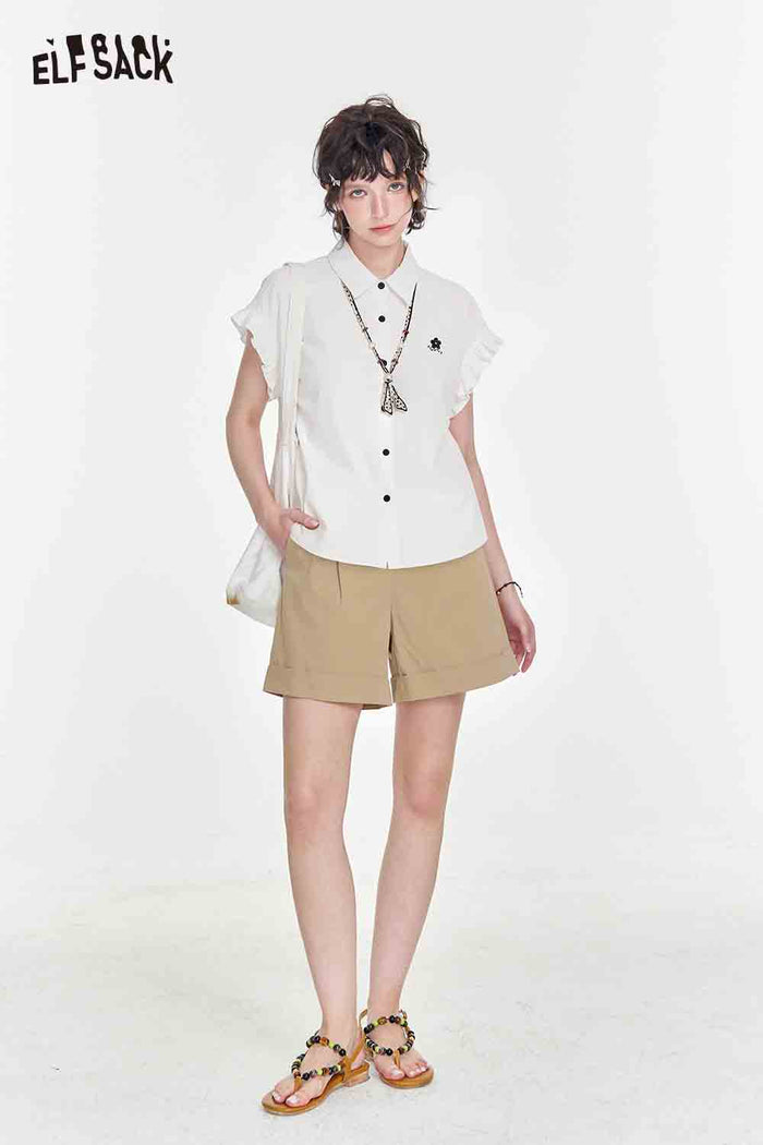 ELFSACK White Collared Embroidered Short Sleeve Shirt