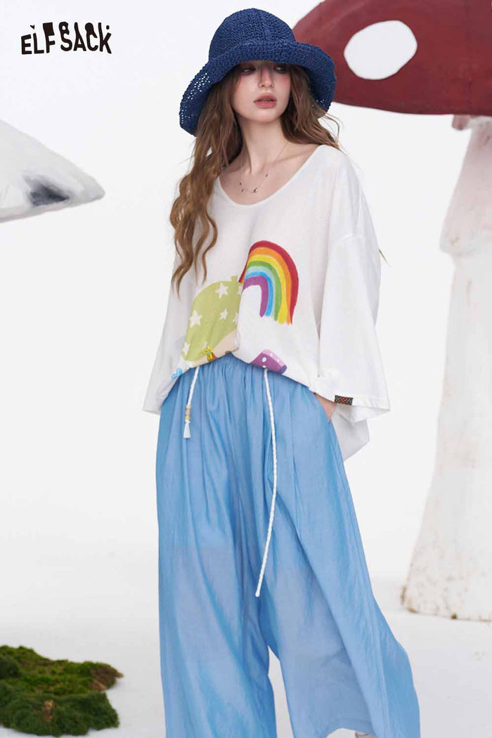 ELFSACK Wide Leg Drawstring Summer Pants