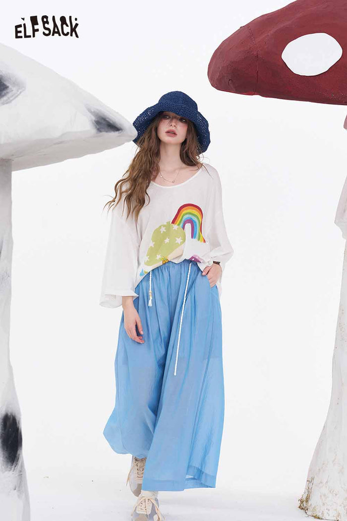 ELFSACK Wide Leg Drawstring Summer Pants