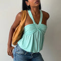 Women's Solid Color Neck Halter Splicing Sling Vest Top Sexy Babes Casual Loose