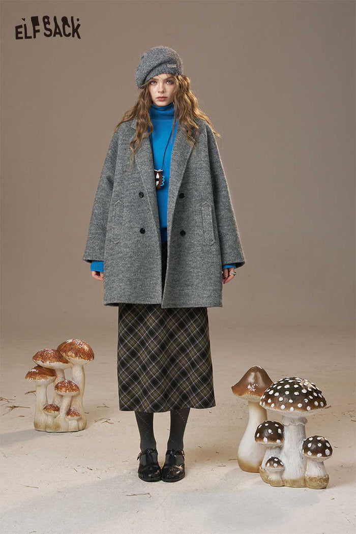 ELFSACK Wool Blend Blazer Style Design Oversize Coat