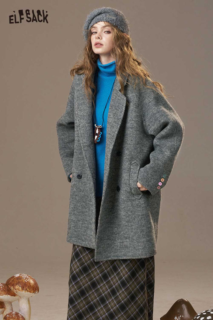 ELFSACK Wool Blend Blazer Style Design Oversize Coat