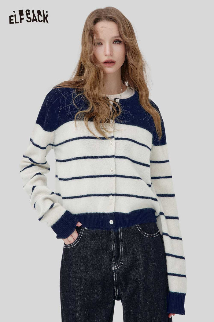 ELFSACK Wool Blend Contrast Panel Stripe Knit Turtleneck Sweater
