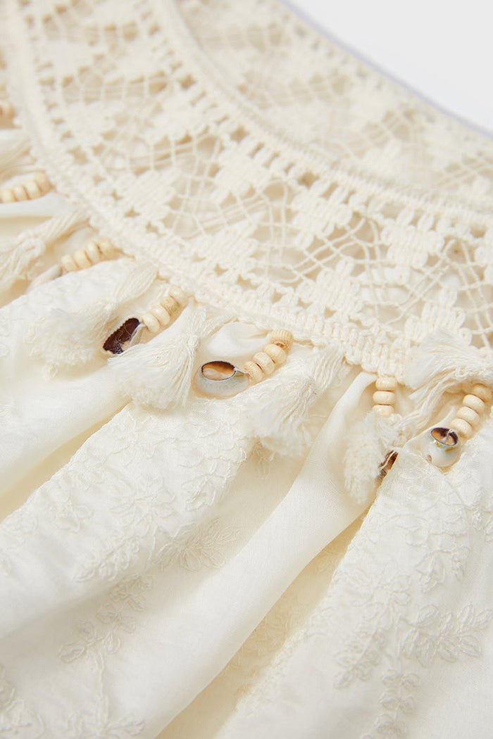 ELFSACK Woven Fringe Jacquard Lace Blouse