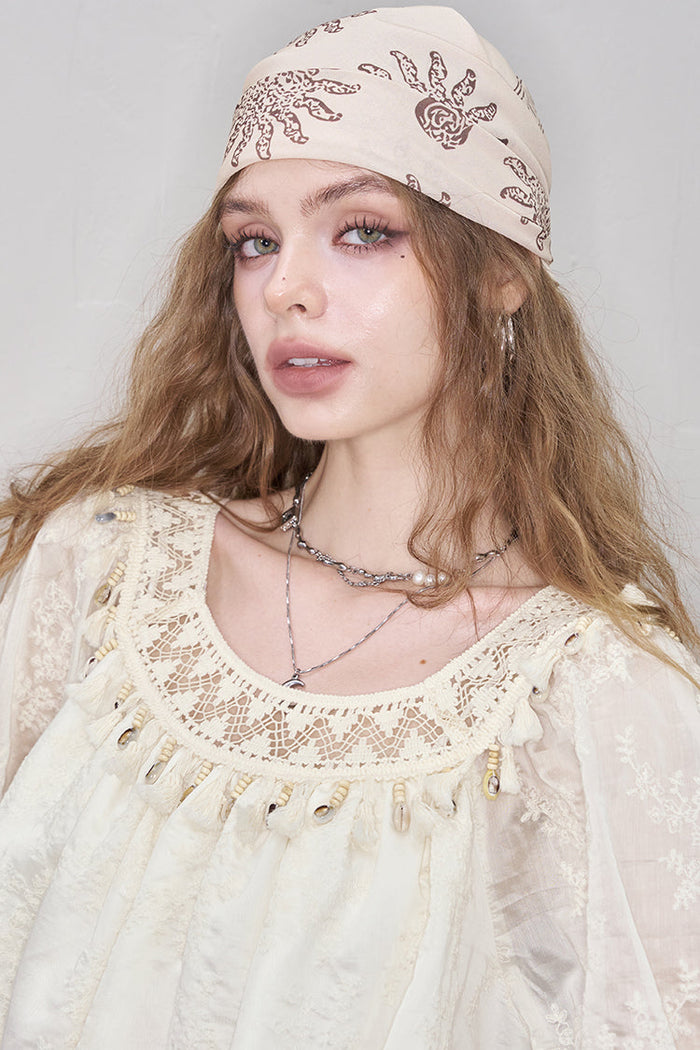 ELFSACK Woven Fringe Jacquard Lace Blouse
