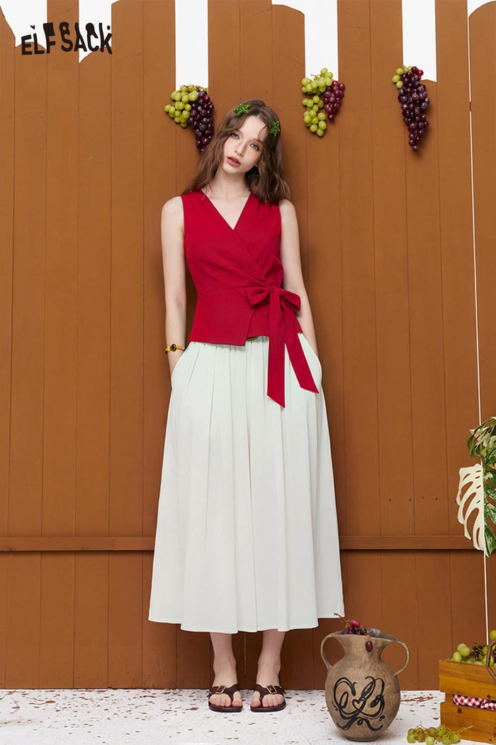 ELFSACK Wrap Tie-Front Deep V-Neck Sleeveless Blouse