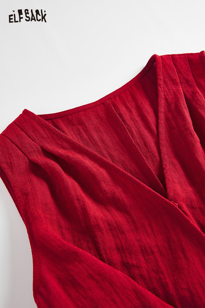 ELFSACK Wrap Tie-Front Deep V-Neck Sleeveless Blouse