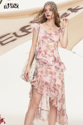 ELFSACK Xiaofei Sleeve Irregular Floral Chic Dress