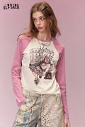 ELFSACK Y2K Contrast Sleeve Fitted Long Sleeve Tshirt