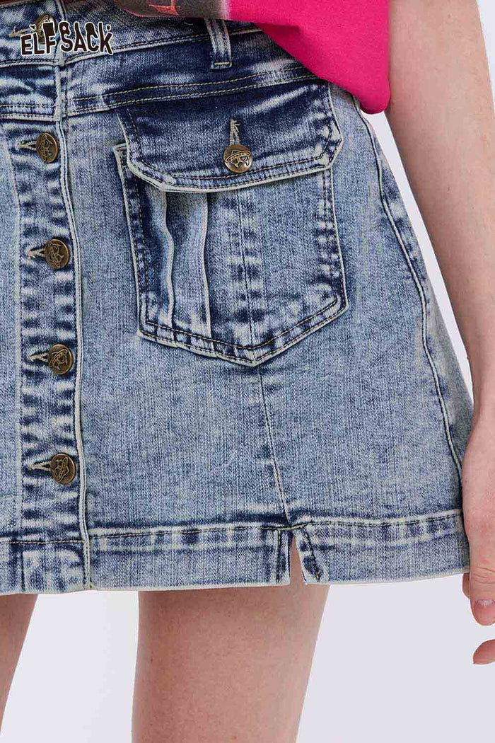 ELFSACK Y2K Denim Mini Skirt with Cargo Pockets