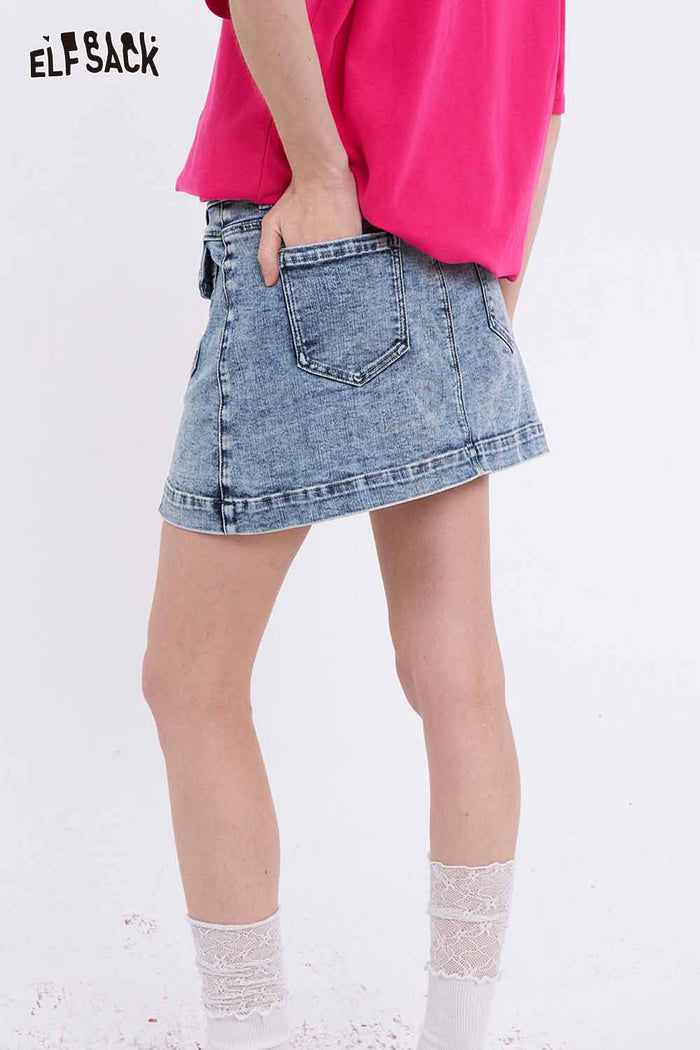 ELFSACK Y2K Denim Mini Skirt with Cargo Pockets