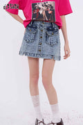 ELFSACK Y2K Denim Mini Skirt with Cargo Pockets
