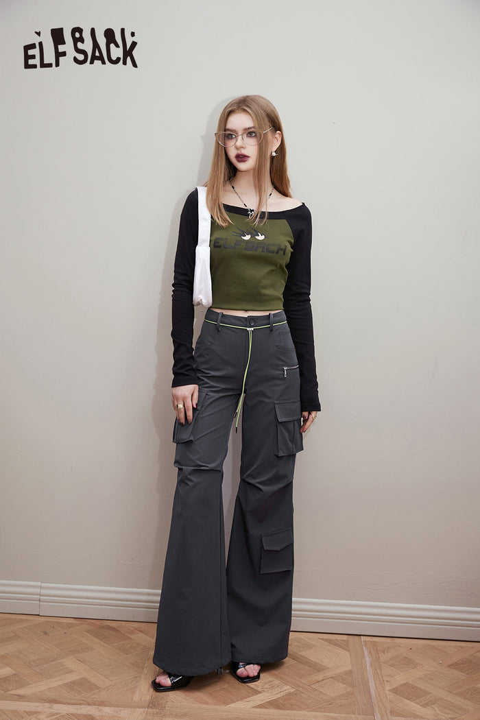 ELFSACK Y2K Letter Print Raglan Sleeve T-shirt