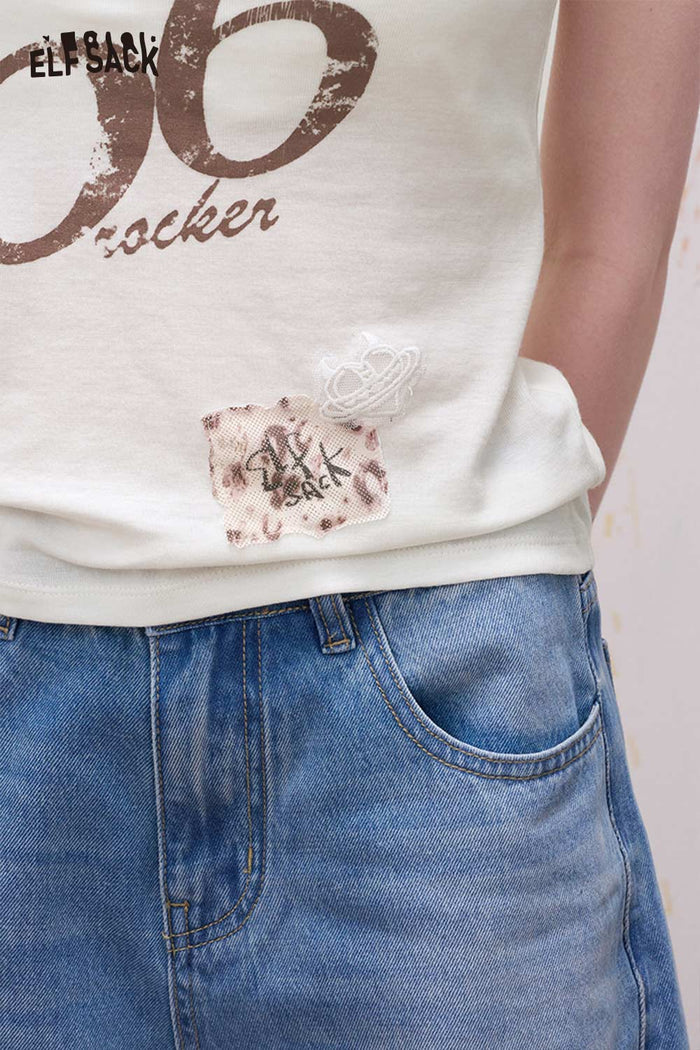ELFSACK Y2K Rocker Cami Top with Distressed Patch