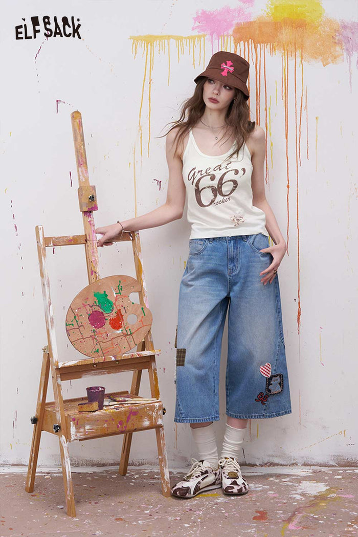 ELFSACK Y2K Rocker Cami Top with Distressed Patch