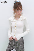 ELFSACK Y2K Ruffles Slim Fit Sweater Women Sweet Korean Pullover