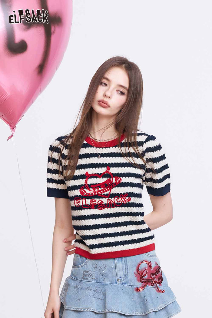 ELFSACK Y2K Striped Knit T-Shirt