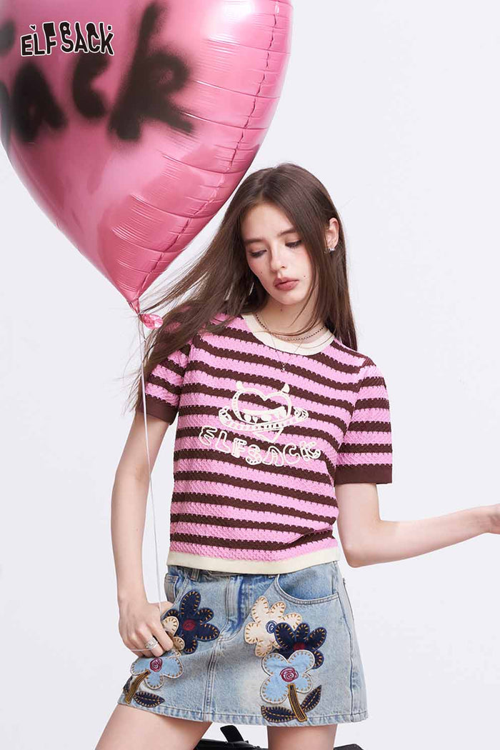 ELFSACK Y2K Striped Knit T-Shirt
