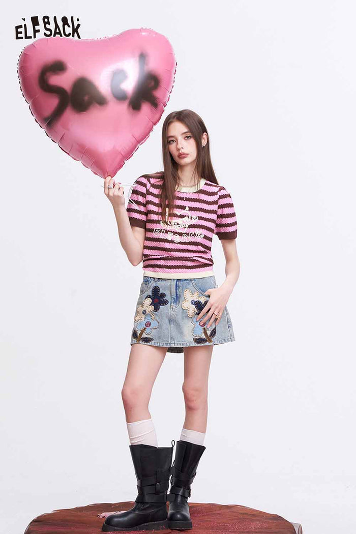 ELFSACK Y2K Striped Knit T-Shirt