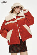 ELFSACK Year white plush stitching red down jacket