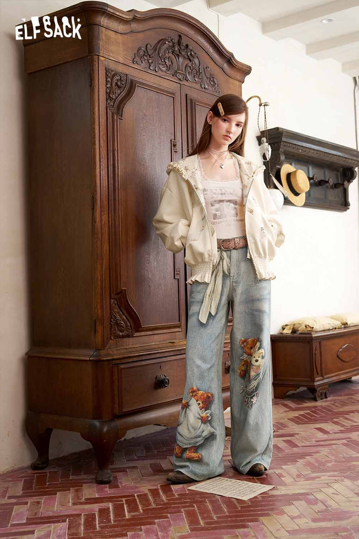 Zip Up Cropped Jacket with Bow Detail